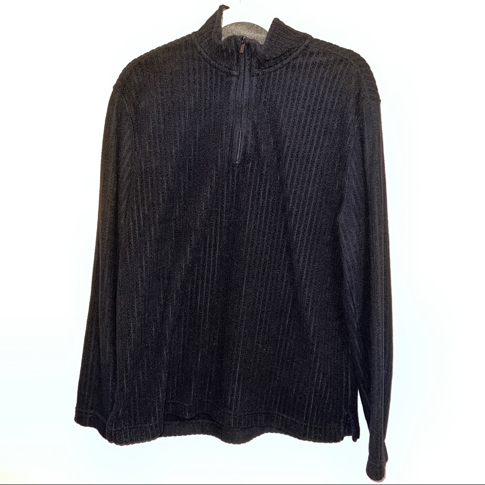 Mens M -  Black Claiborne Ribbed Quarter Zip Sweater